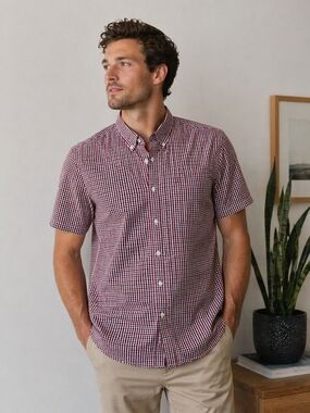Denver Hayes Plaid Buttonup Short Sleeve Shirt Sz. L Textured Eurovacation Class